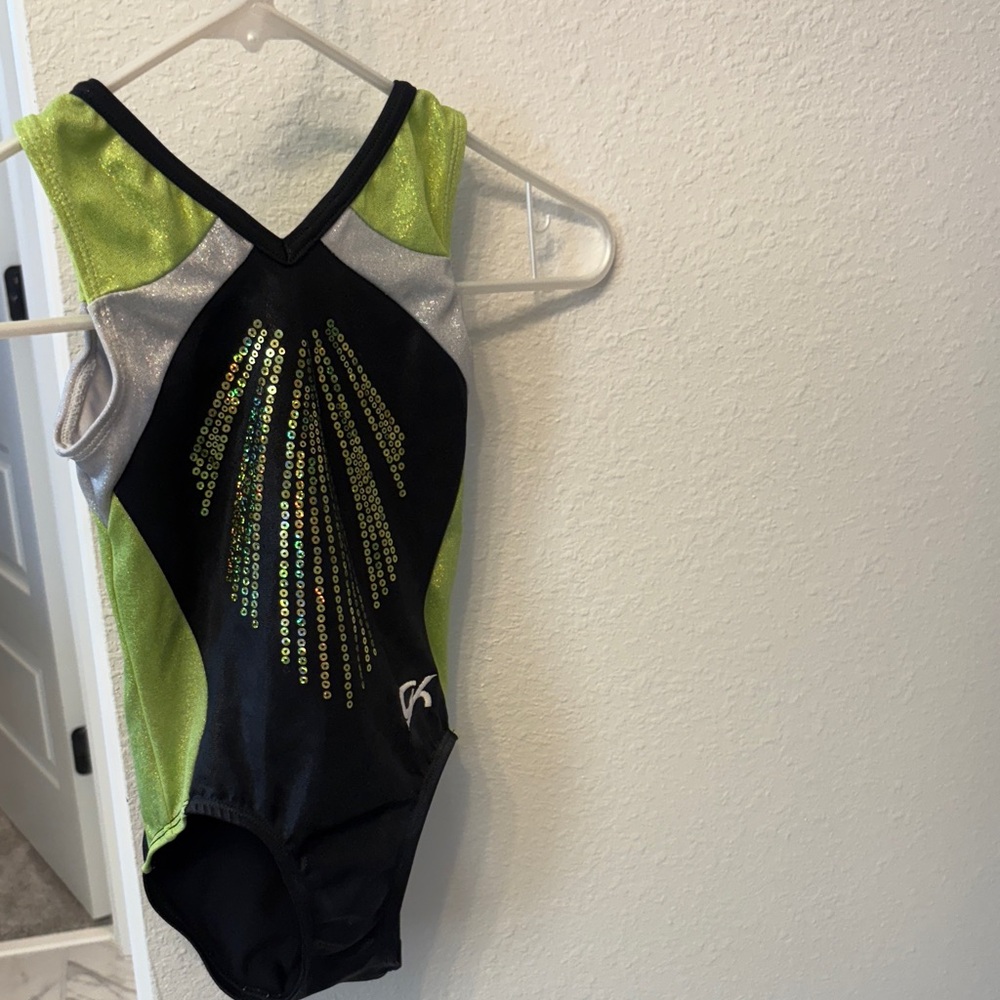 GK Black and Green Sequin Gymnastics Leotard